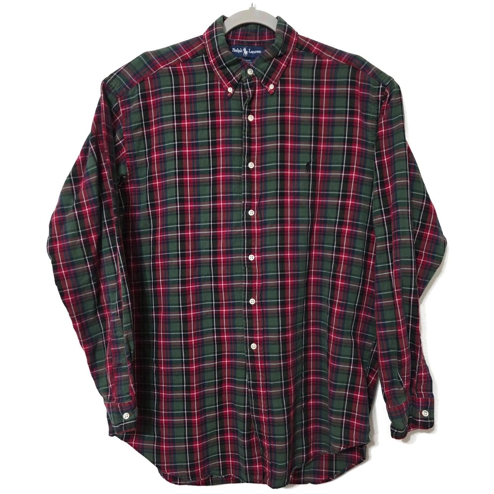 Ralph Lauren Shirt Mens Medium Green Plaid Long Sleeve Button Down Blake Flannel